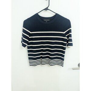 Short Sleeve Striped Sweater Shirt Navy Blue & White XS Banana Republic